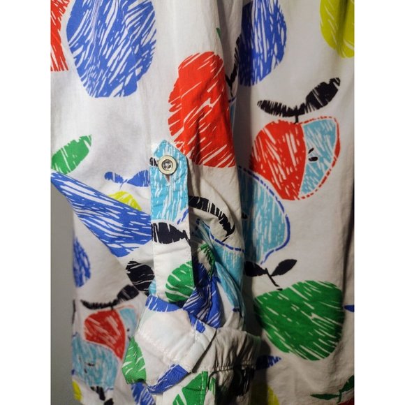 Talbots Apple Print Shirt Size XS Petite Roll Tab Sleeves Colorful Artsy Button - Picture 5 of 8